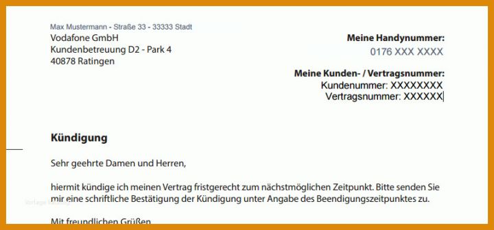 Unglaublich Handyvertrag Kündigen Vorlage Vodafone 805x376