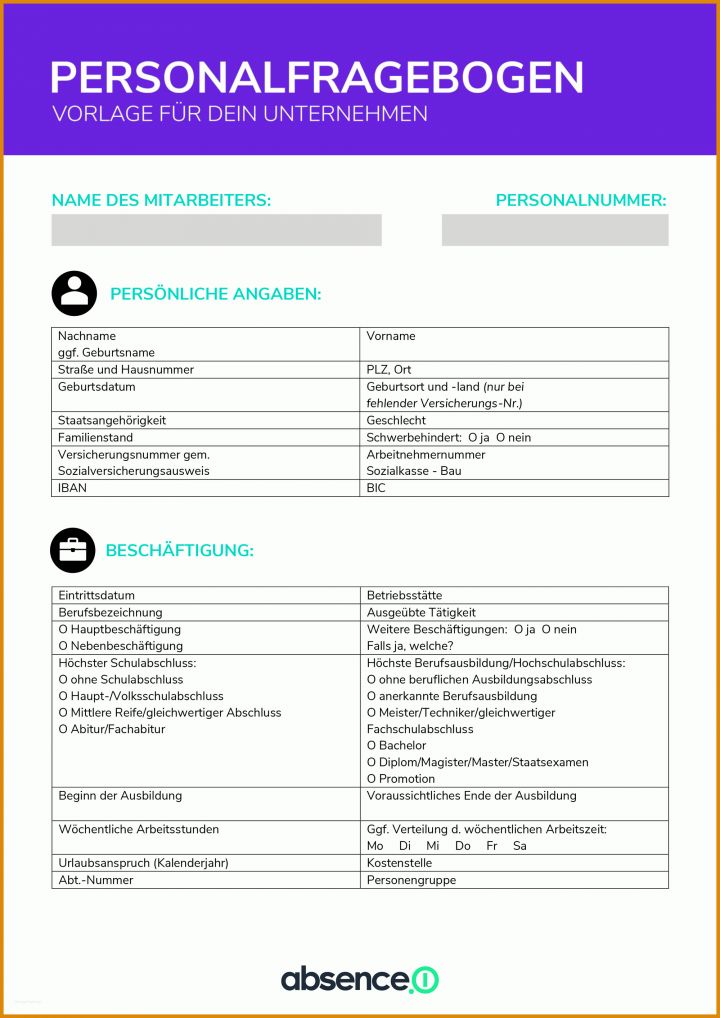 Modisch Personalfragebogen Vorlage 2000x2829