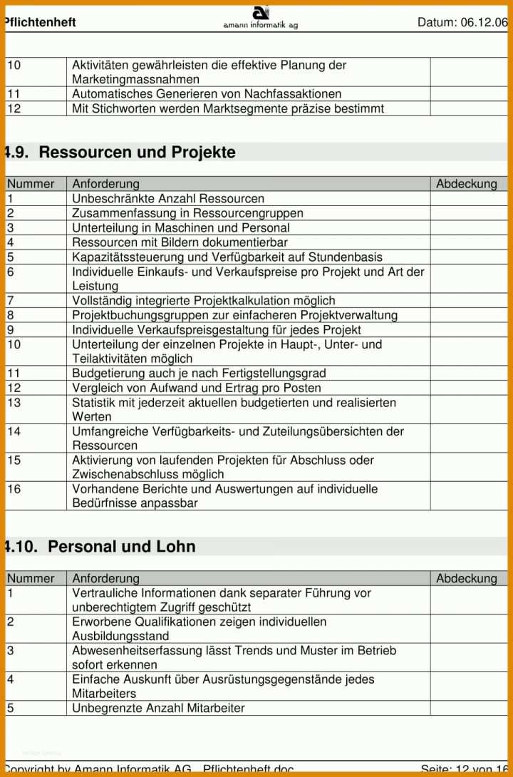 Pflichtenheft Erp Vorlage Vorlage Pflichtenheft Fuer Evaluation Einer Erp Business Software