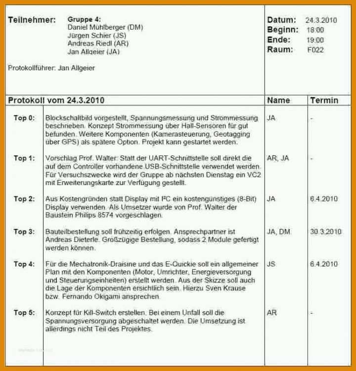 Hervorragend Protokoll Richtig Schreiben Vorlage 770x802