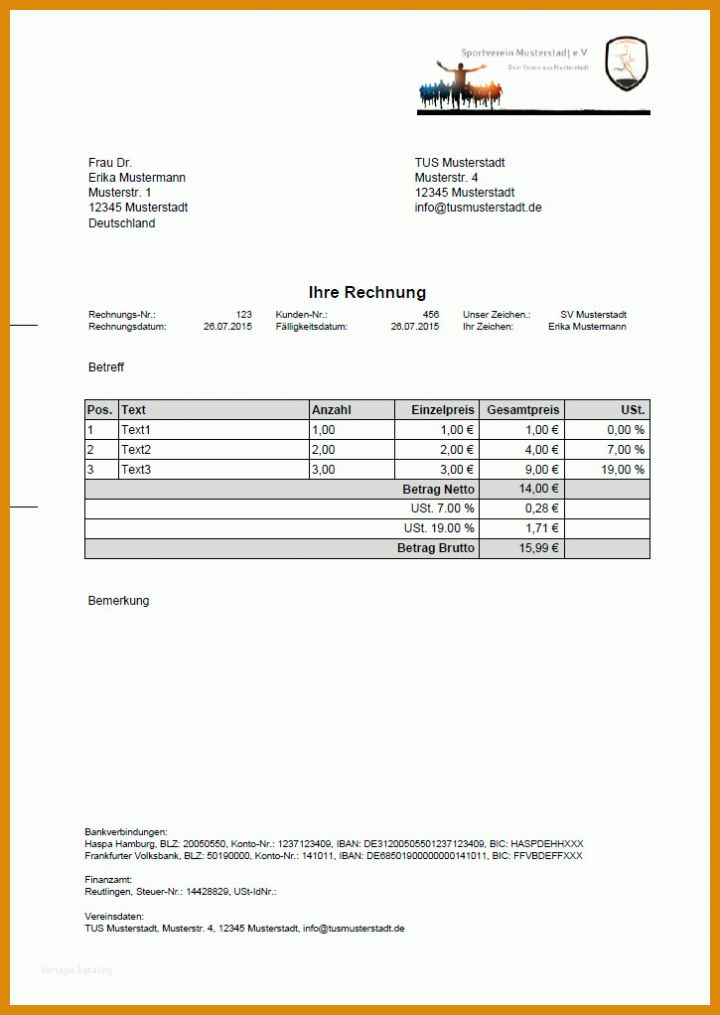 Faszinierend Vorlage Rechnung Verein 725x1022