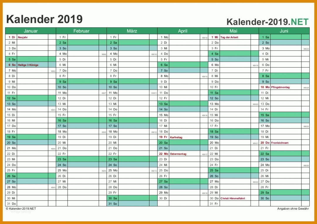 Beeindruckend Wandkalender 2019 Vorlage 1169x826