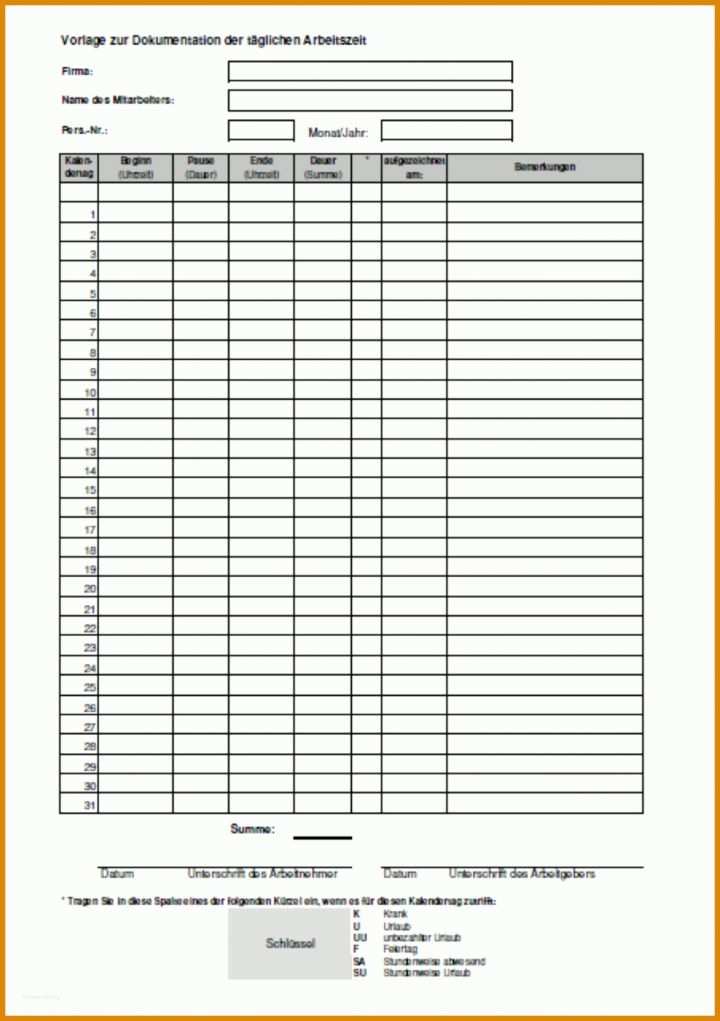 Tolle Datev Vorlage Zur Dokumentation Der Täglichen Arbeitszeit 1354x1920