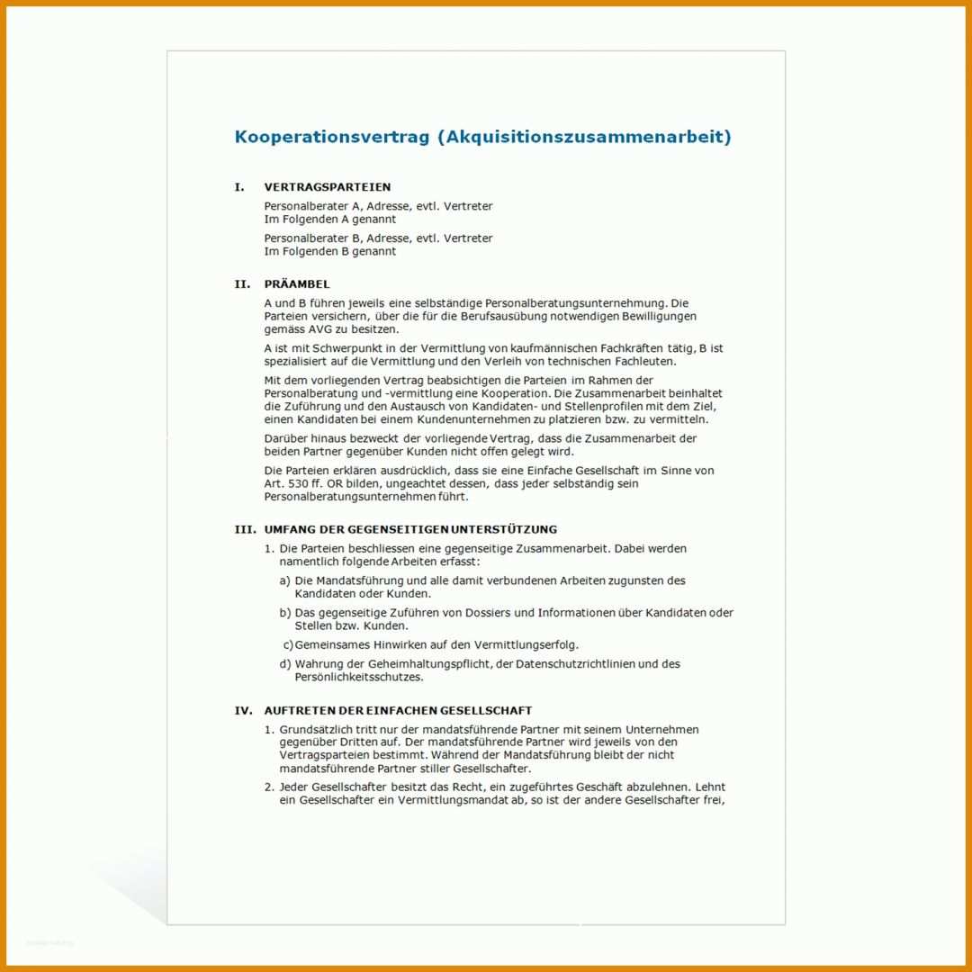 Faszinieren Kooperationsvertrag Vorlage Word 1500x1500