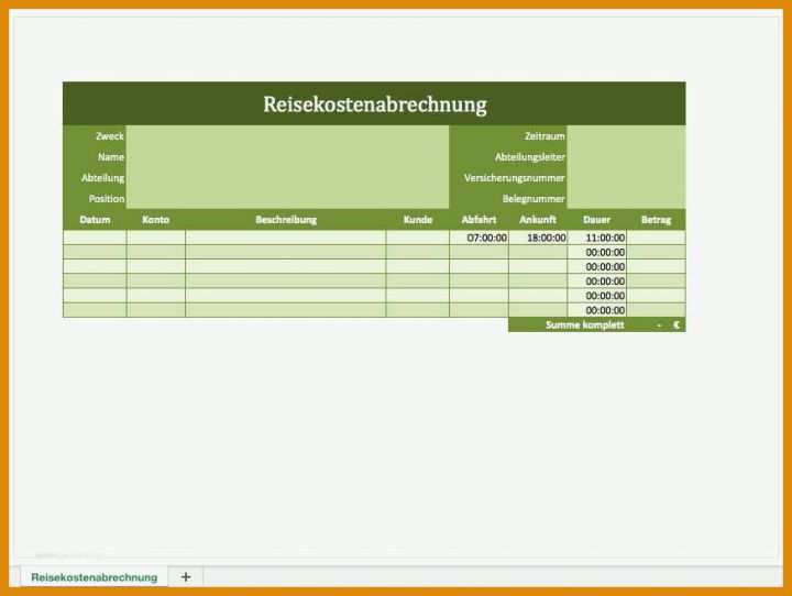Sensationell Reisekostenabrechnung Vorlage Word 873x657