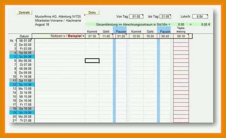 Hervorragend Stundenzettel Vorlage Excel 878x538