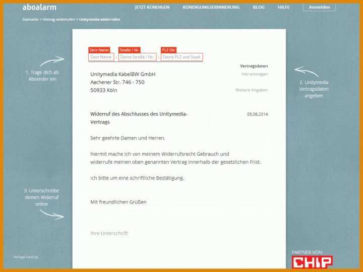 Spezialisiert Vorlage Kündigung Unitymedia 1088x816