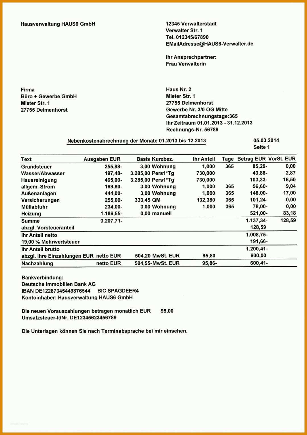 Moderne Vorlage Nebenkostenabrechnung Excel Kostenlos 1240x1754