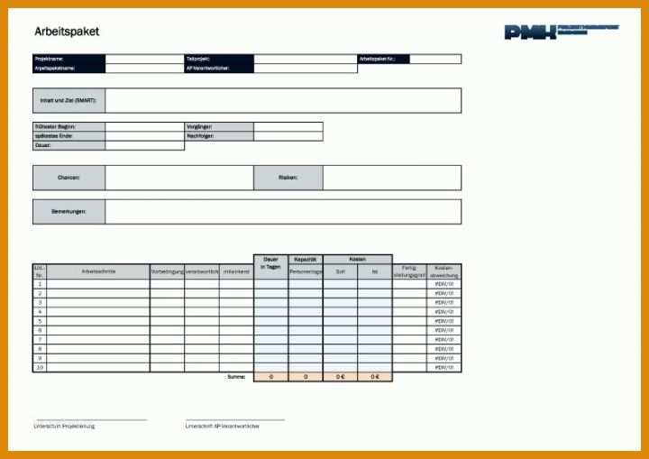 Arbeitspaket Vorlage Templates