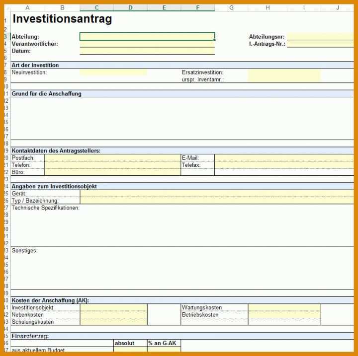 Investitionsplanung Vorlage Vorlage Formular Fuer Investitionsplanung Investitionsantrag