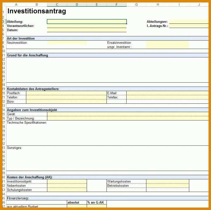 Investitionsplanung Vorlage Vorlage Formular Fuer Investitionsplanung Investitionsantrag