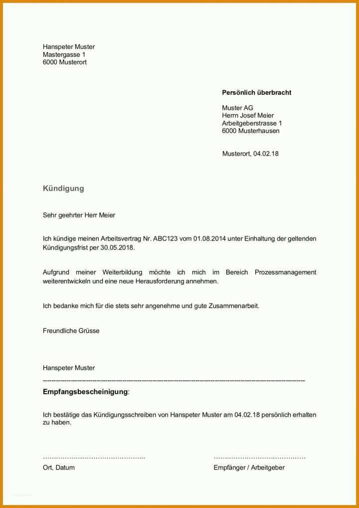 Kündigung Vorlage Arbeitnehmer Kuendigung Vorlage Arbeitsvertrag Schweiz