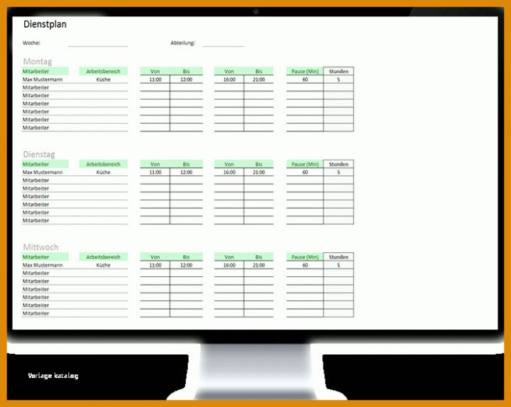 Spektakulär Monatsdienstplan Excel Vorlage Kostenlos 740x589