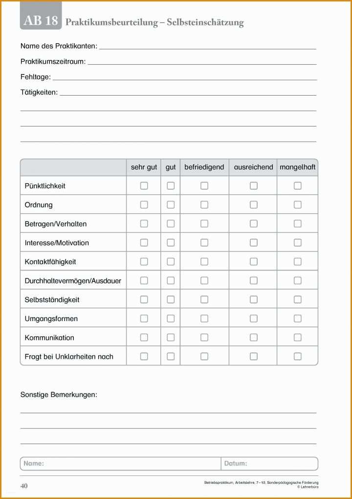 Praktikumsbeurteilung Vorlage 16 Praktikumsbeurteilung Vorlage