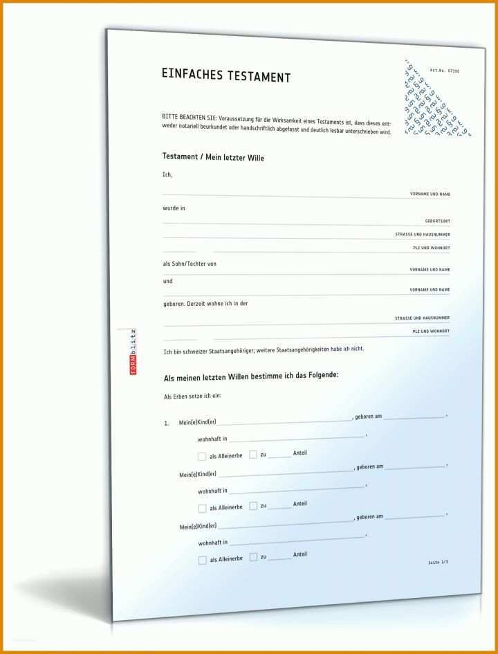 Testament Schweiz Vorlage Alleinstehend Testament Einfach Schweiz