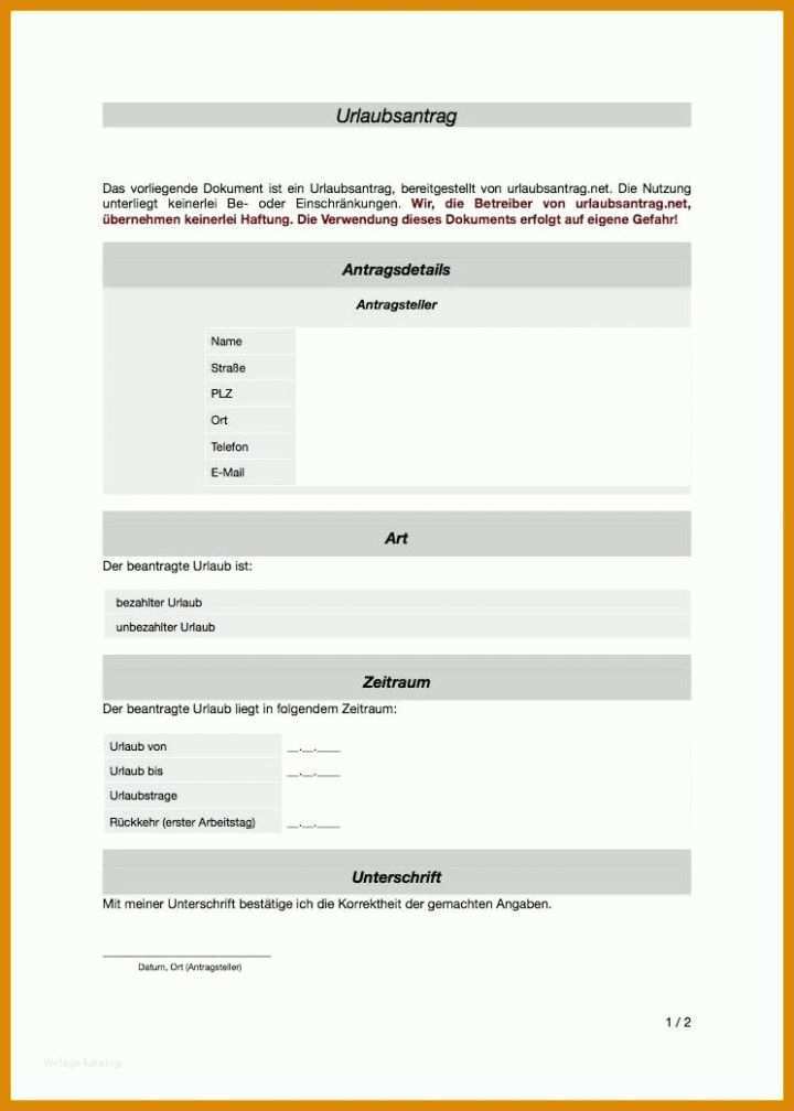 Fabelhaft Urlaubsantrag Vorlage Word 744x1042