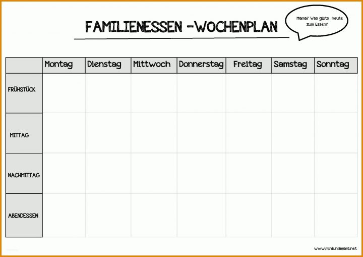 Wochenplan Essen Vorlage Unser Familienessen Wochenplan