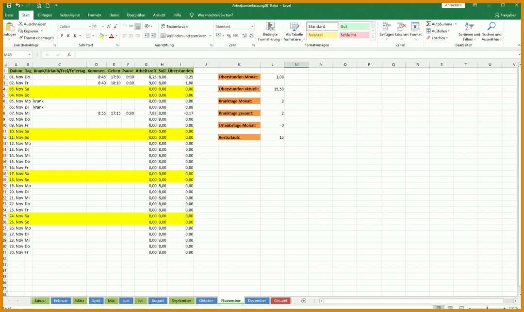 Fabelhaft Arbeitszeiterfassung Excel Vorlage Kostenlos 1734x1032