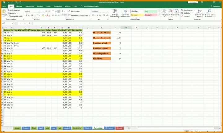 Faszinierend Arbeitszeiterfassung Excel Vorlage Kostenlos 1734x1032