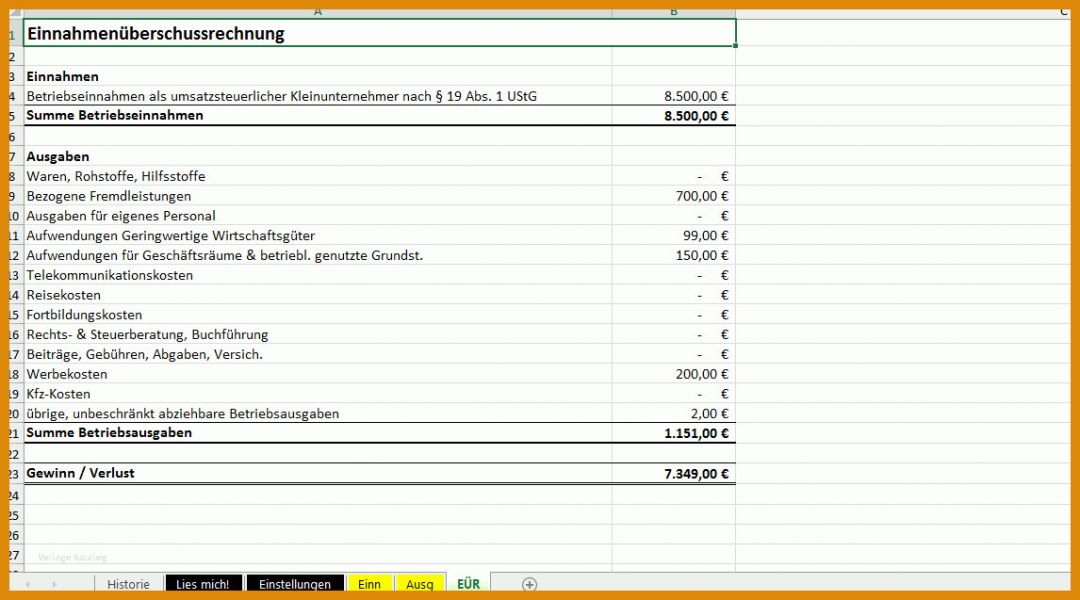 Faszinieren formlose Gewinnermittlung Kleinunternehmer Vorlage 1146x637