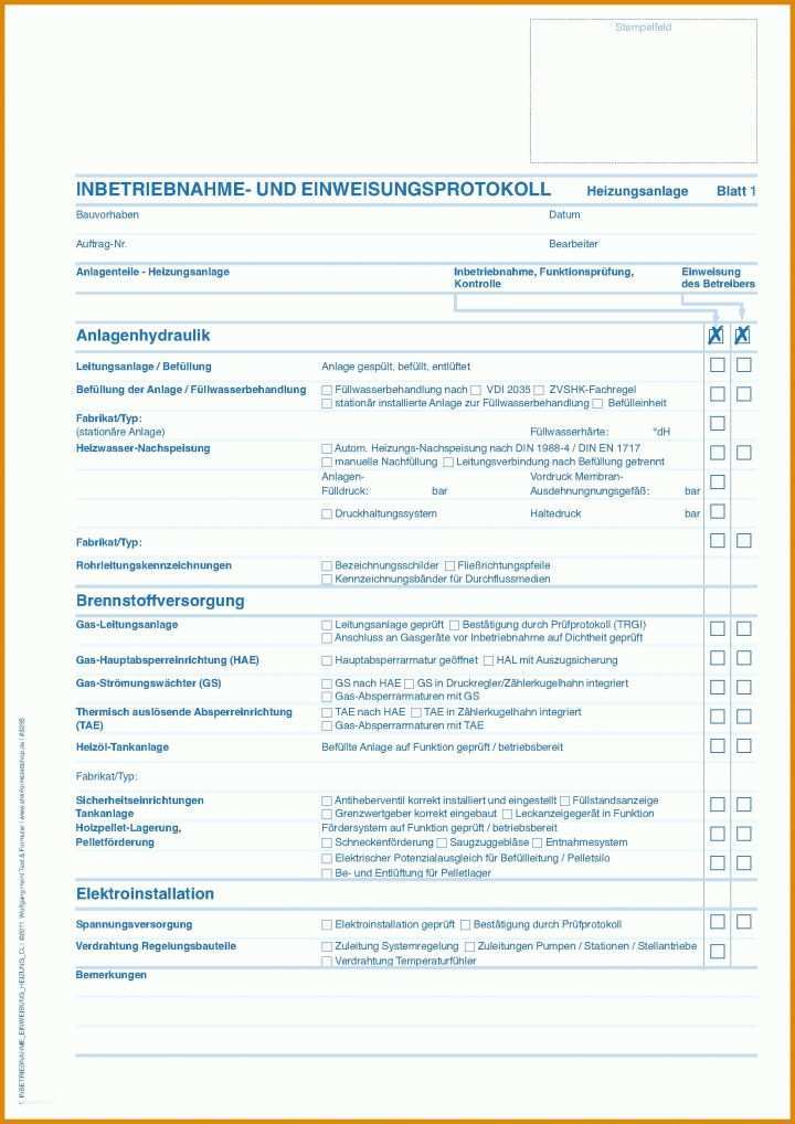 Inbetriebnahmeprotokoll Vorlage Inbetriebnahme Und Einweisungs Protokoll Fuer Heizungs Und Solarthermieanlagen