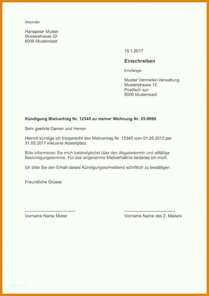 Faszinierend Mietvertrag Kündigen Vorlage Kostenlos 893x1262