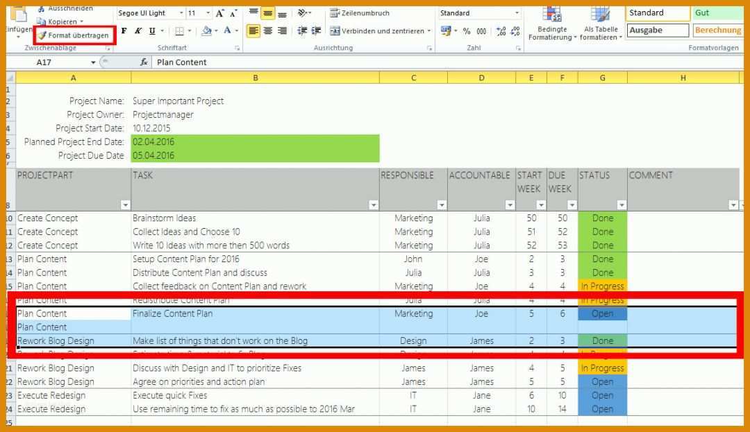 Überraschen Projektplan Excel Vorlage 2017 Kostenlos 1209x697