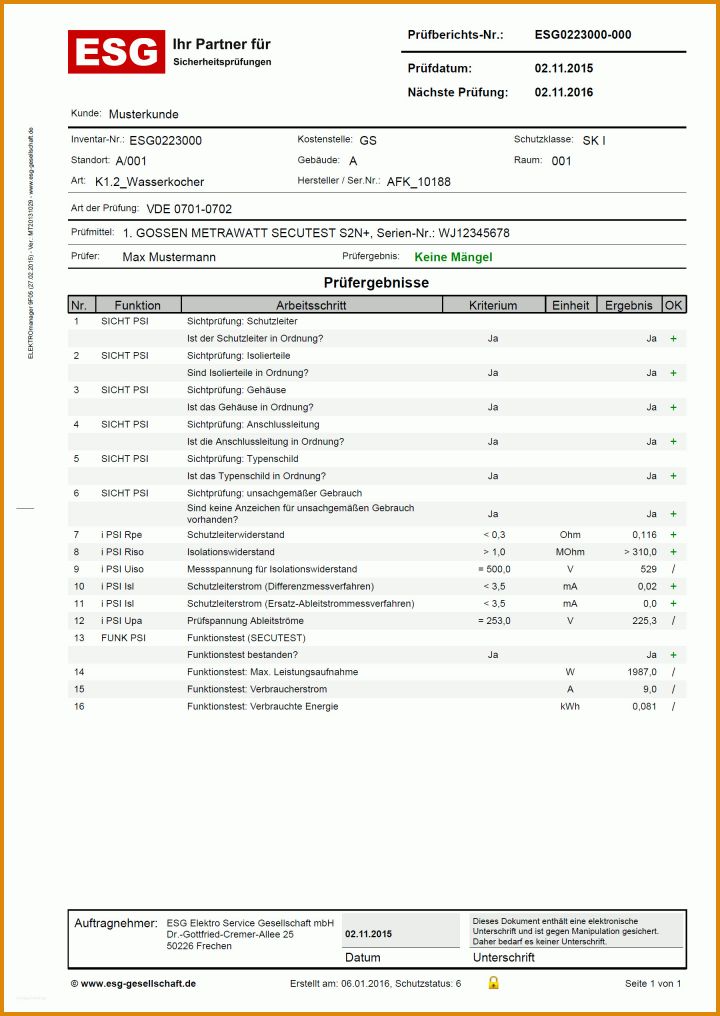 Staffelung Dguv V3 Bgv A3 Prüfprotokoll & Dokumentation 203423 - Muster