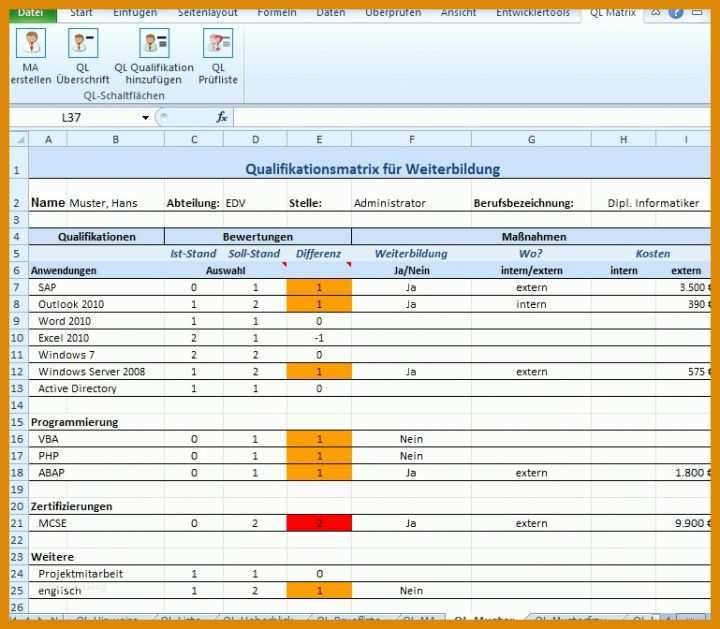 Schockieren Qualifikationsmatrix Excel Vorlage Kostenlos 769x672