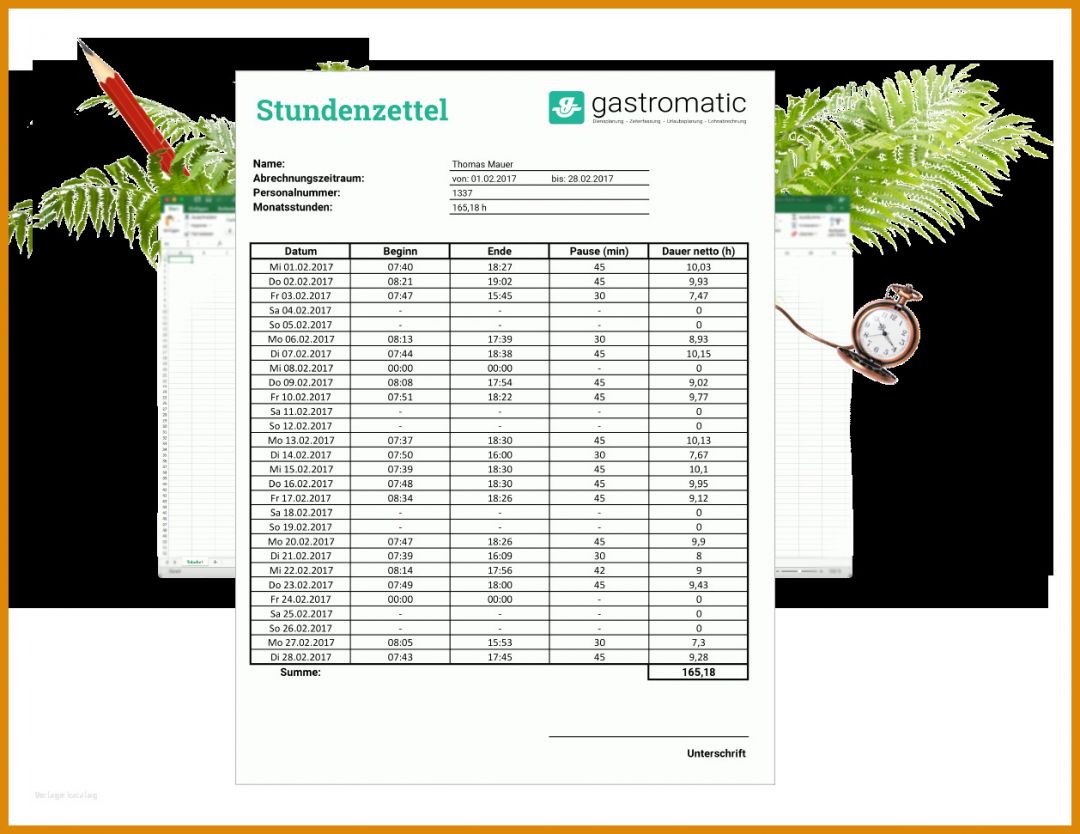 Faszinieren Stundenzettel Vorlage Excel 1258x971