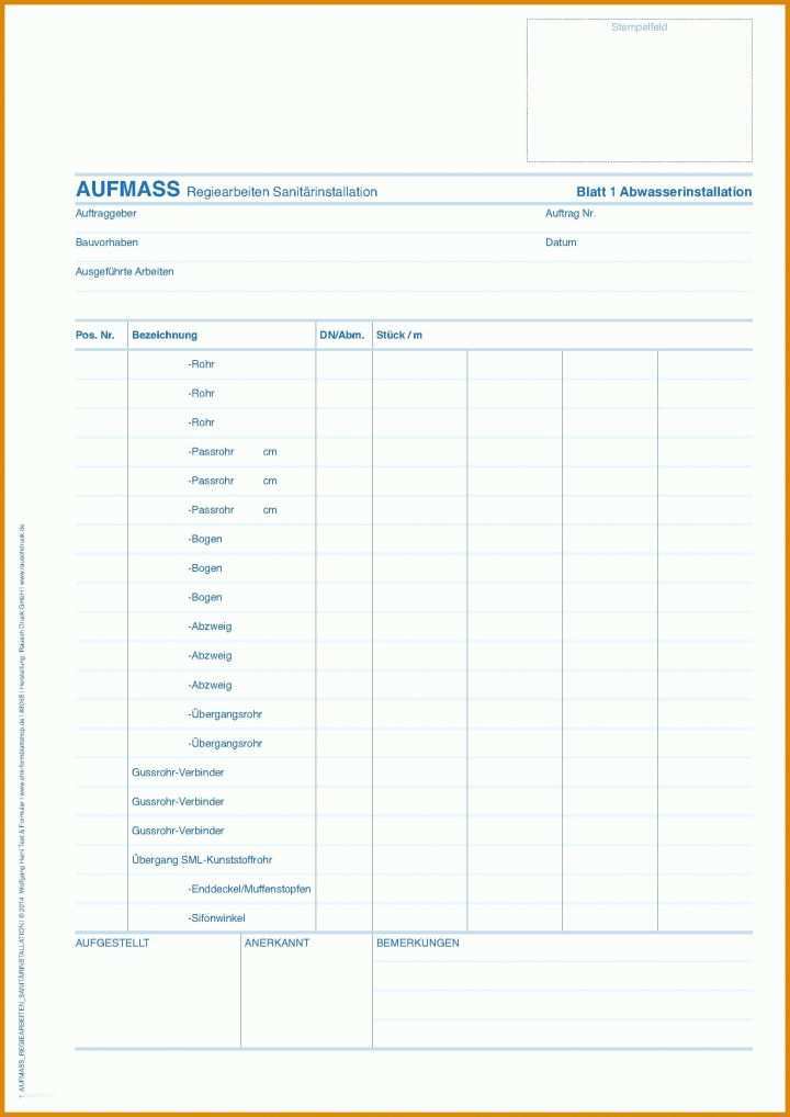 Aufmaß Vorlage Maler Aufmass Regiearbeiten Sanitaerinstallation