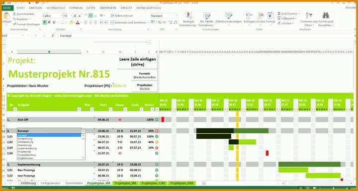 Einzahl Gantt Excel Vorlage 1920x1024