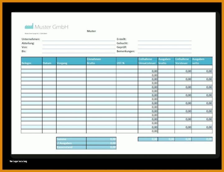 Angepasst Kassenbuch Vorlage Excel 942x725