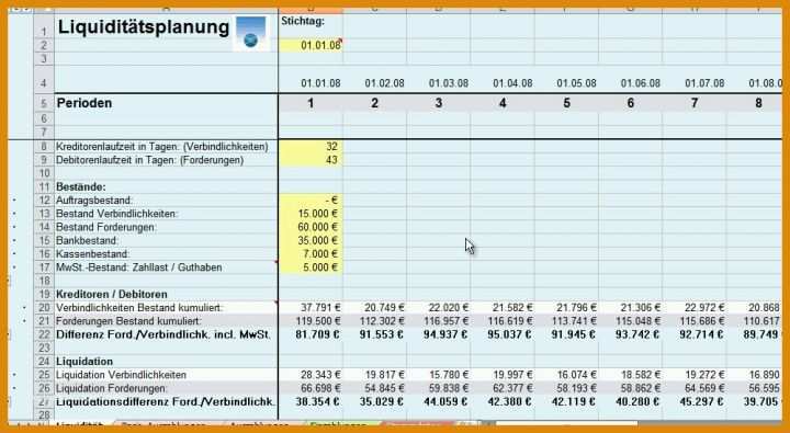 Selten Liquiditätsplanung Excel Vorlage Ihk 1000x548