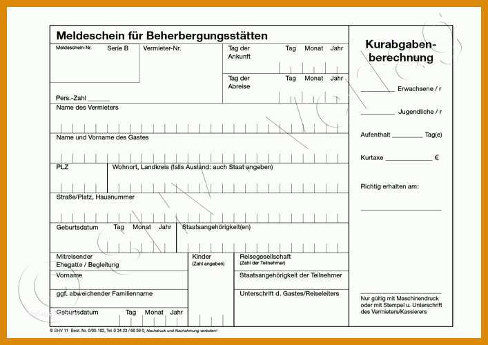 Erstaunlich Meldeschein Hotel Vorlage 707x500