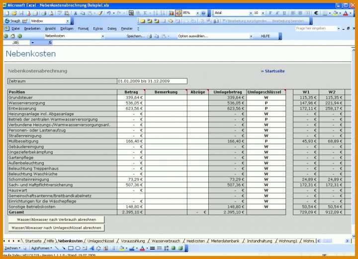 Vorlage Für Nebenkostenabrechnung Nebenkostenabrechnung Excel