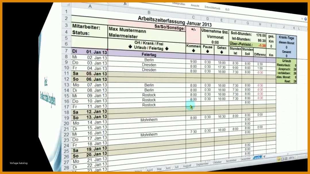 Unvergesslich Zeiterfassung Excel Vorlage Kostenlos 1280x720