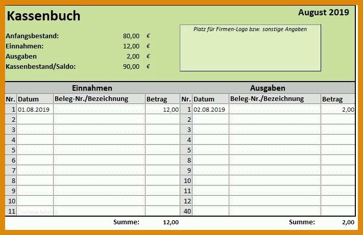 Ausnahmsweise Excel Vorlage Kassenbuch Privat 711x461