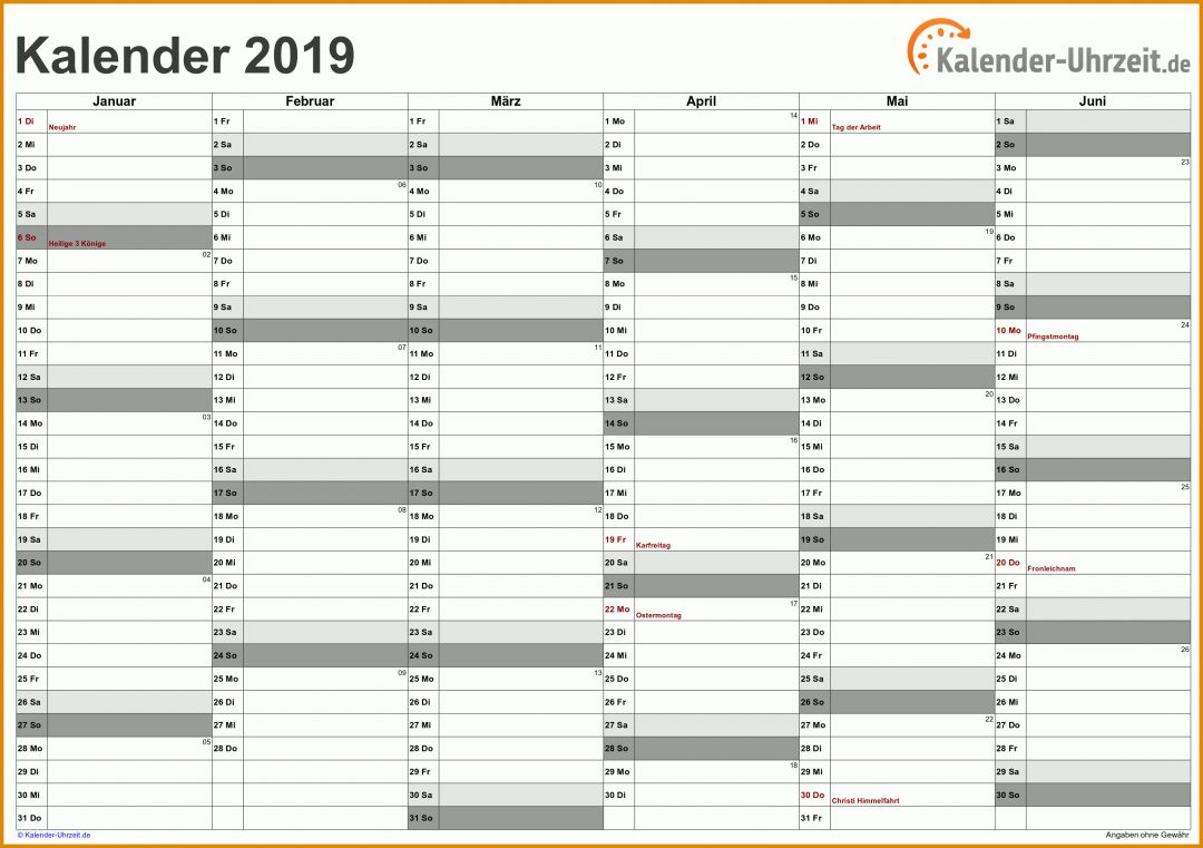 Original Kalender Vorlage 2019 3200x2254