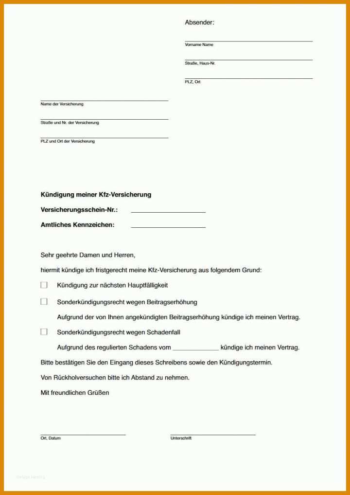 Atemberaubend Kfz Versicherung Kündigen Vorlage 885x1250