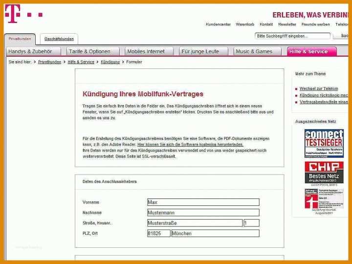 Limitierte Auflage Kündigung Vertrag Telekom Vorlage 950x713