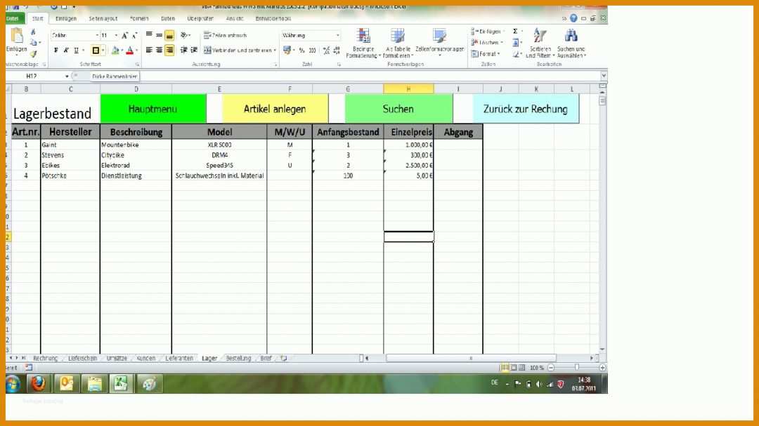 Rühren Lagerbestandsliste Excel Vorlage 1366x768