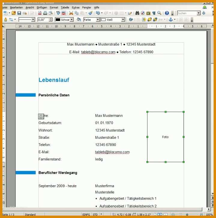 Erstaunlich Lebenslauf Vorlagen Open Office 898x905