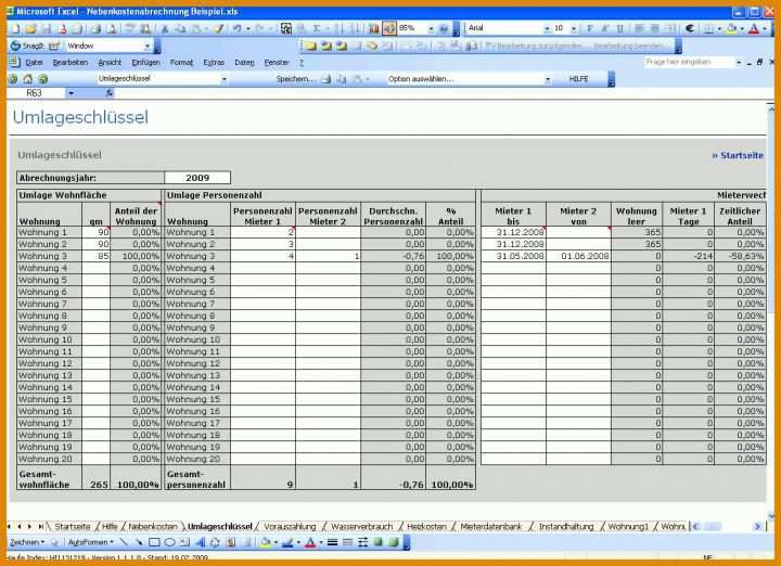 Nebenkostenabrechnung Vorlage Excel Nebenkostenabrechnung Excel