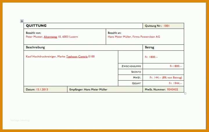 Tolle Quittung Vorlage Excel 806x508