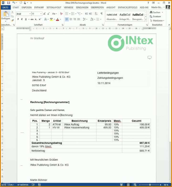 Außergewöhnlich Rechnung Ohne Mwst Vorlage 2000x2166