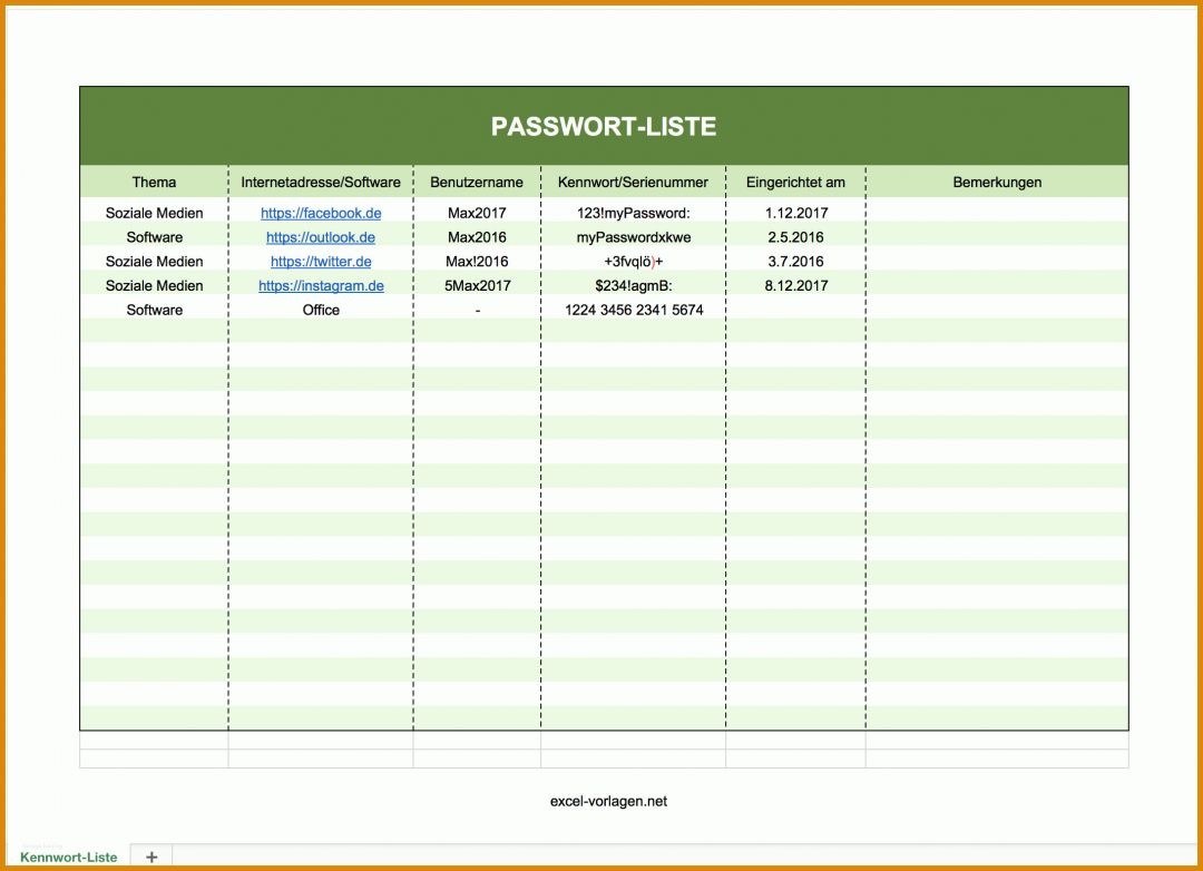 Am Beliebtesten Excel Passwortliste Vorlage 2186x1582