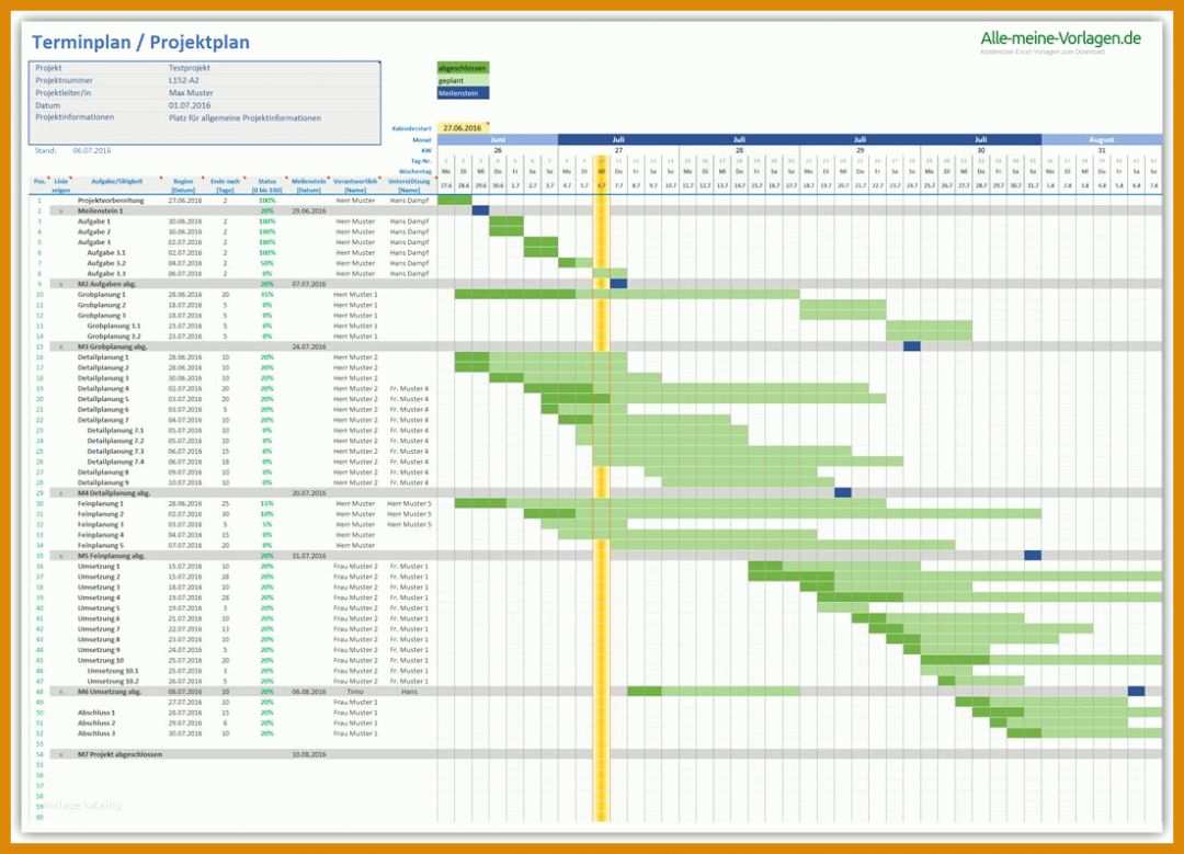 Faszinieren Excel Vorlage Kalender Projektplanung 1103x796