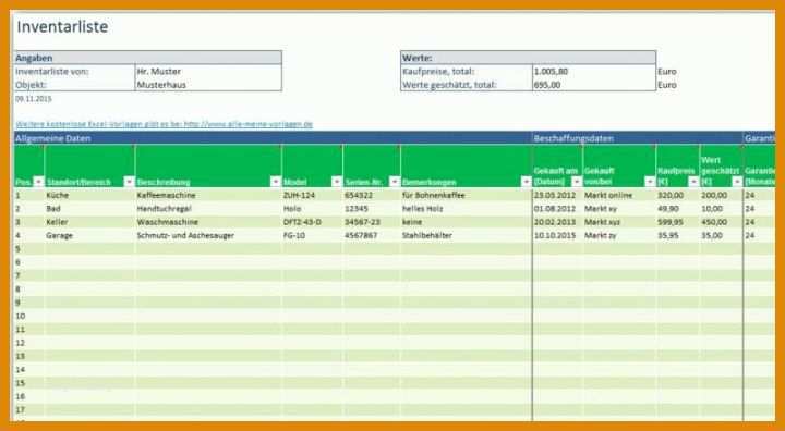 Ausgezeichnet Inventarliste Vorlage 800x440