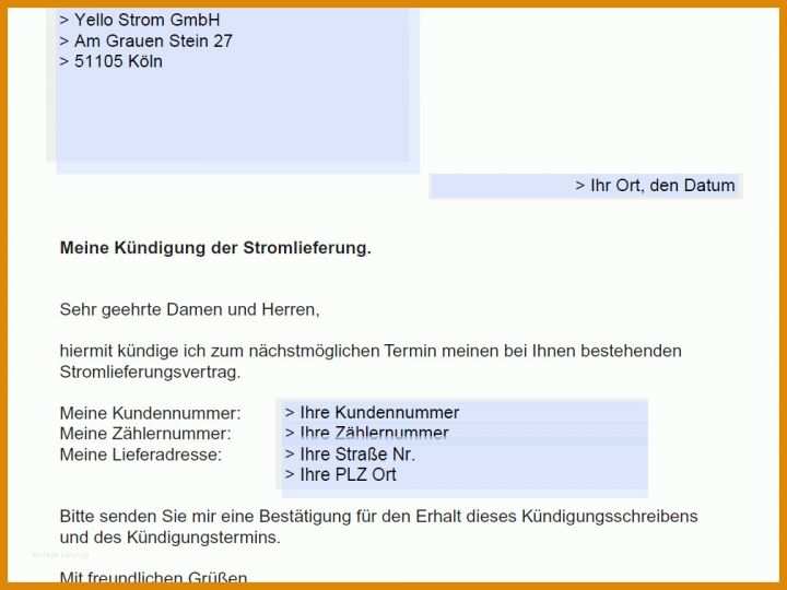 Kündigungsschreiben Stromvertrag Vorlage Yello Strom Kuendigen Vorlage